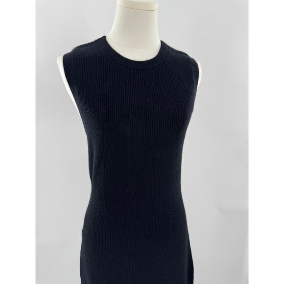 Quince 100% Mongolian Cashmere Black Midi Sweater Dress Sleeveless Ribbed NWT M - Picture 3 of 11